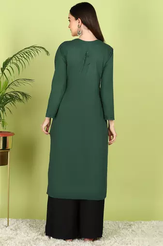 VAHSON Hand Embroidered green Cotton Angrakha Lucknow Chikankari Kurta