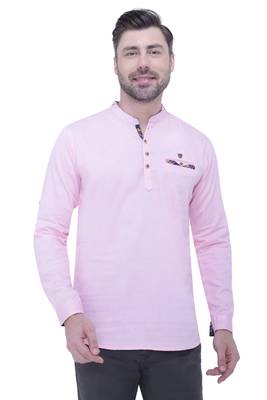 men's tailored fit baby pink cotton short kurta 1