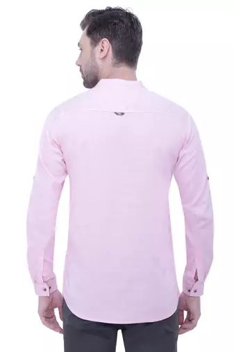 men's tailored fit baby pink cotton short kurta