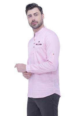 men's tailored fit baby pink cotton short kurta 3