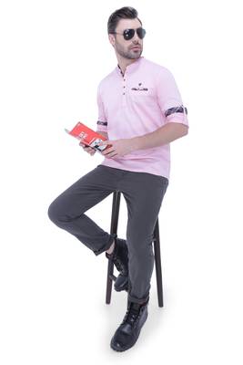 men's tailored fit baby pink cotton short kurta 4