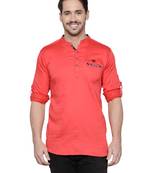 men's tailored fit salmon pink cotton short kurta