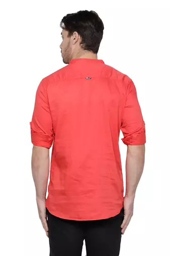 men's tailored fit salmon pink cotton short kurta
