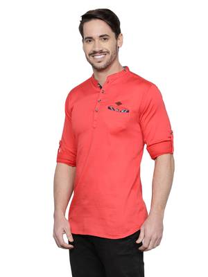 men's tailored fit salmon pink cotton short kurta 3