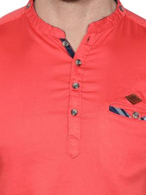 men's tailored fit salmon pink cotton short kurta 5