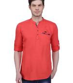 men's tailored fit salmon pink cotton short kurta