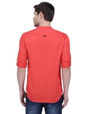 men's tailored fit salmon pink cotton short kurta 2