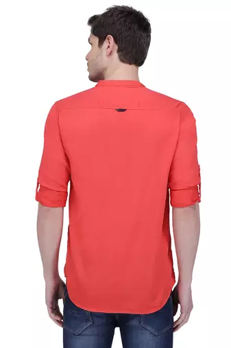 men's tailored fit salmon pink cotton short kurta