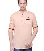 men's tailored fit peach orange cotton short kurta