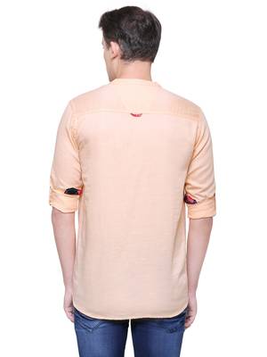 men's tailored fit peach orange cotton short kurta 2