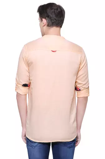 men's tailored fit peach orange cotton short kurta
