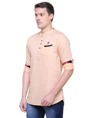 men's tailored fit peach orange cotton short kurta 3