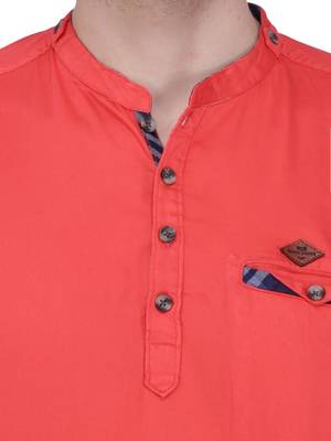 men's tailored fit salmon pink cotton short kurta 5