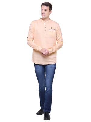 men's tailored fit peach orange cotton short kurta 4