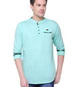 men's tailored fit pista green cotton short kurta