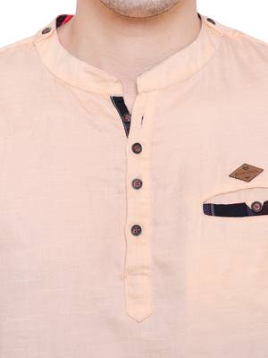 men's tailored fit peach orange cotton short kurta 5