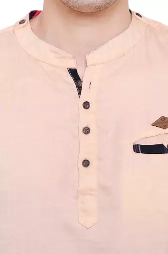 men's tailored fit peach orange cotton short kurta
