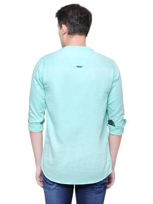 men's tailored fit pista green cotton short kurta 2
