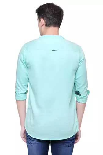 men's tailored fit pista green cotton short kurta
