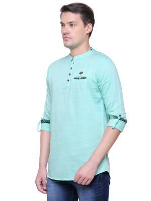 men's tailored fit pista green cotton short kurta 3