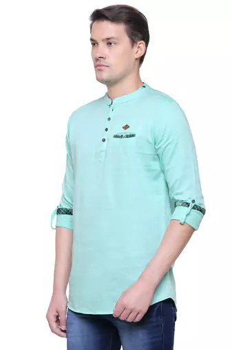 men's tailored fit pista green cotton short kurta
