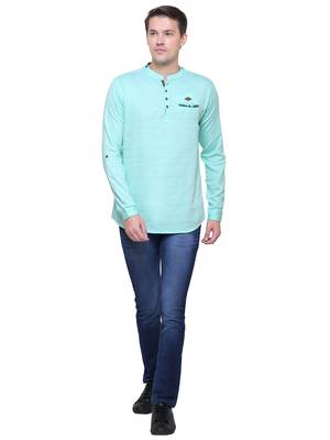 men's tailored fit pista green cotton short kurta 4