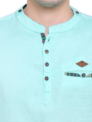men's tailored fit pista green cotton short kurta 5