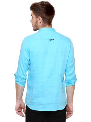 men's tailored fit turquoise blue cotton short kurta 2