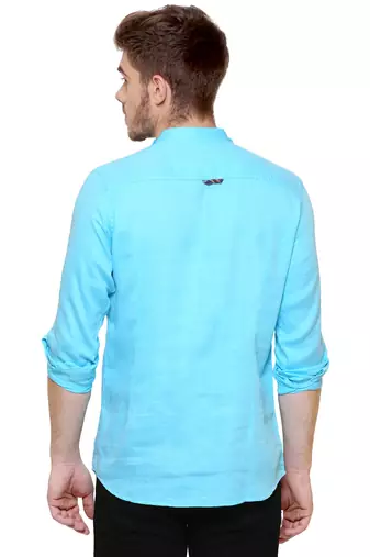 men's tailored fit turquoise blue cotton short kurta