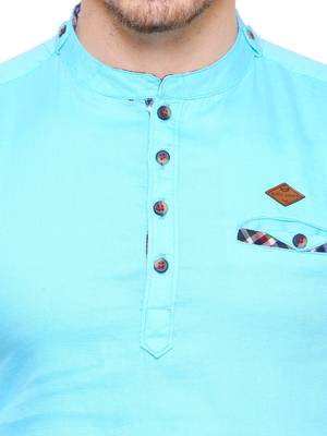 men's tailored fit turquoise blue cotton short kurta 5