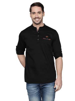 Kuons avenue men's tailored fit black cotton short kurta 1
