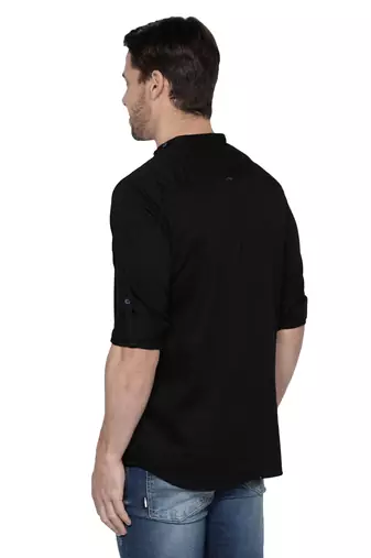 Kuons avenue men's tailored fit black cotton short kurta