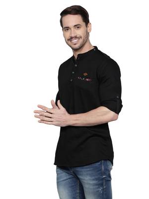 Kuons avenue men's tailored fit black cotton short kurta 3