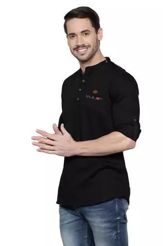 Kuons avenue men's tailored fit black cotton short kurta