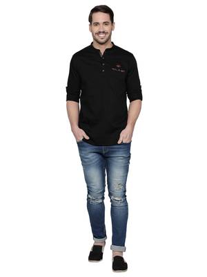 Kuons avenue men's tailored fit black cotton short kurta 4
