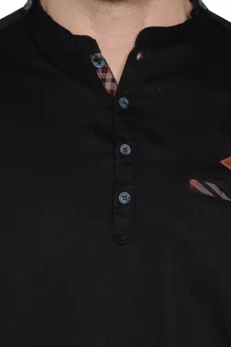 Kuons avenue men's tailored fit black cotton short kurta