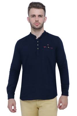 men's tailored fit indigo blue cotton short kurta 1