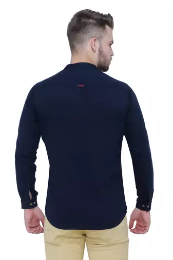 men's tailored fit indigo blue cotton short kurta
