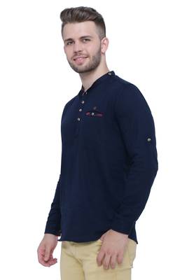 men's tailored fit indigo blue cotton short kurta 3