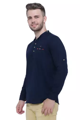 men's tailored fit indigo blue cotton short kurta