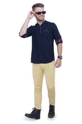 men's tailored fit indigo blue cotton short kurta 4