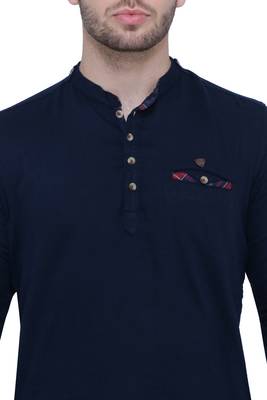 men's tailored fit indigo blue cotton short kurta 5