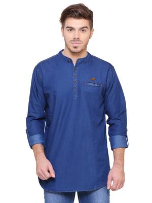 men's tailored fit midnight blue short denim kurta 1