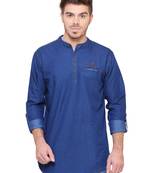 men's tailored fit midnight blue short denim kurta