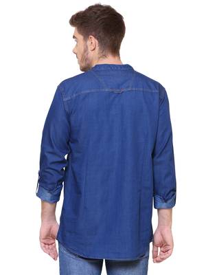men's tailored fit midnight blue short denim kurta 2
