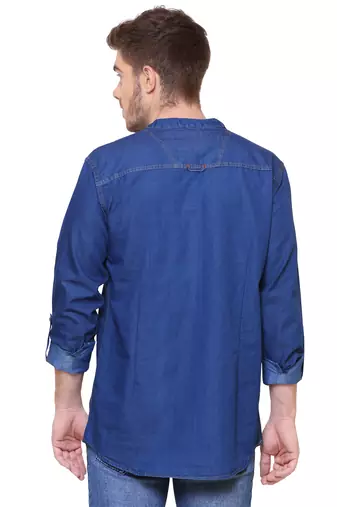 men's tailored fit midnight blue short denim kurta