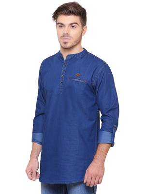 men's tailored fit midnight blue short denim kurta 3