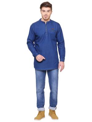 men's tailored fit midnight blue short denim kurta 4