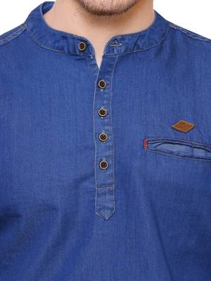 men's tailored fit midnight blue short denim kurta 5