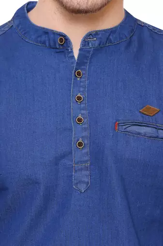 men's tailored fit midnight blue short denim kurta
